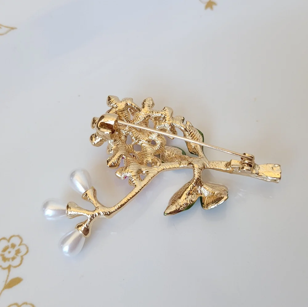 14k Gold Plum Blossoms Spring Branch Pearl Brooch Pin NWT